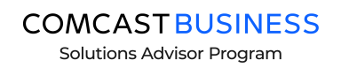 Comcast Business Solutions Advisor Program logo in blue and black text.