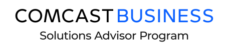Comcast Business Solutions Advisor Program logo in blue and black text.