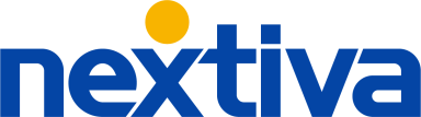 Logo of Nextiva, featuring the word "nextiva" in blue with a yellow dot above the "i."