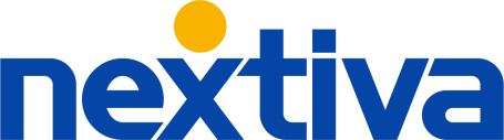 Logo of Nextiva, featuring the word "nextiva" in blue with a yellow dot above the "i."