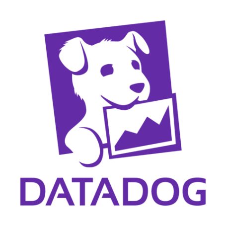 A purple logo featuring a dog holding a chart, labeled "Datadog."