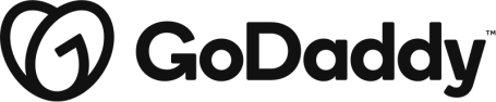 GoDaddy logo featuring a stylized heart and text in bold font.