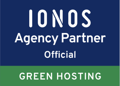 Official IONOS Agency Partner logo with "Green Hosting" designation.