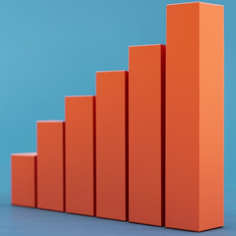 An orange bar graph displaying incremental growth against a blue background.