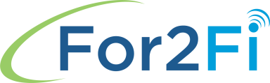 Logo of For2Fi featuring green and blue colors with a wireless signal symbol.
