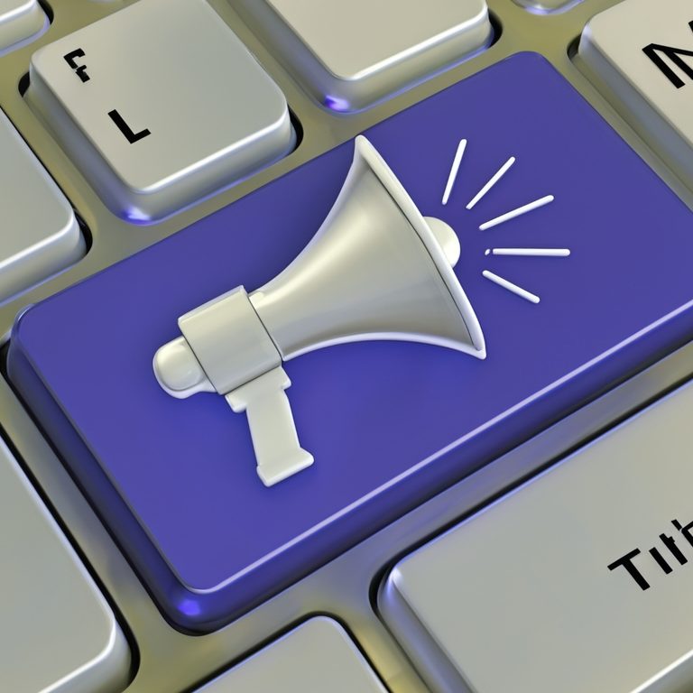 Purple keyboard key with a megaphone symbol, indicating announcement or alert function.