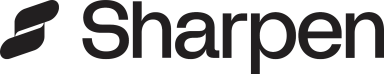 Logo of Sharpen, featuring a stylized leaf design and bold text.
