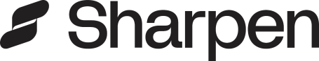 Logo of Sharpen, featuring a stylized leaf design and bold text.