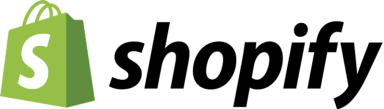 Shopify logo featuring a shopping bag with the word "shopify" in bold text.
