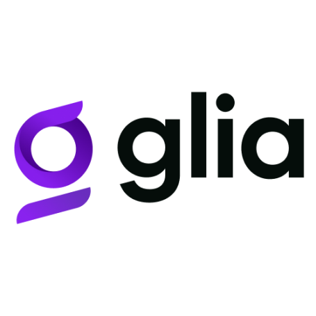 Glia logo featuring a stylized letter "g" in purple and the word "glia" in black.
