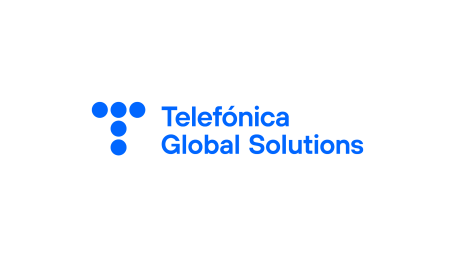 Logo of Telefónica Global Solutions in blue with a modern design.