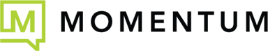 Logo of Momentum featuring the letter 'M' in a speech bubble alongside the word "MOMENTUM."